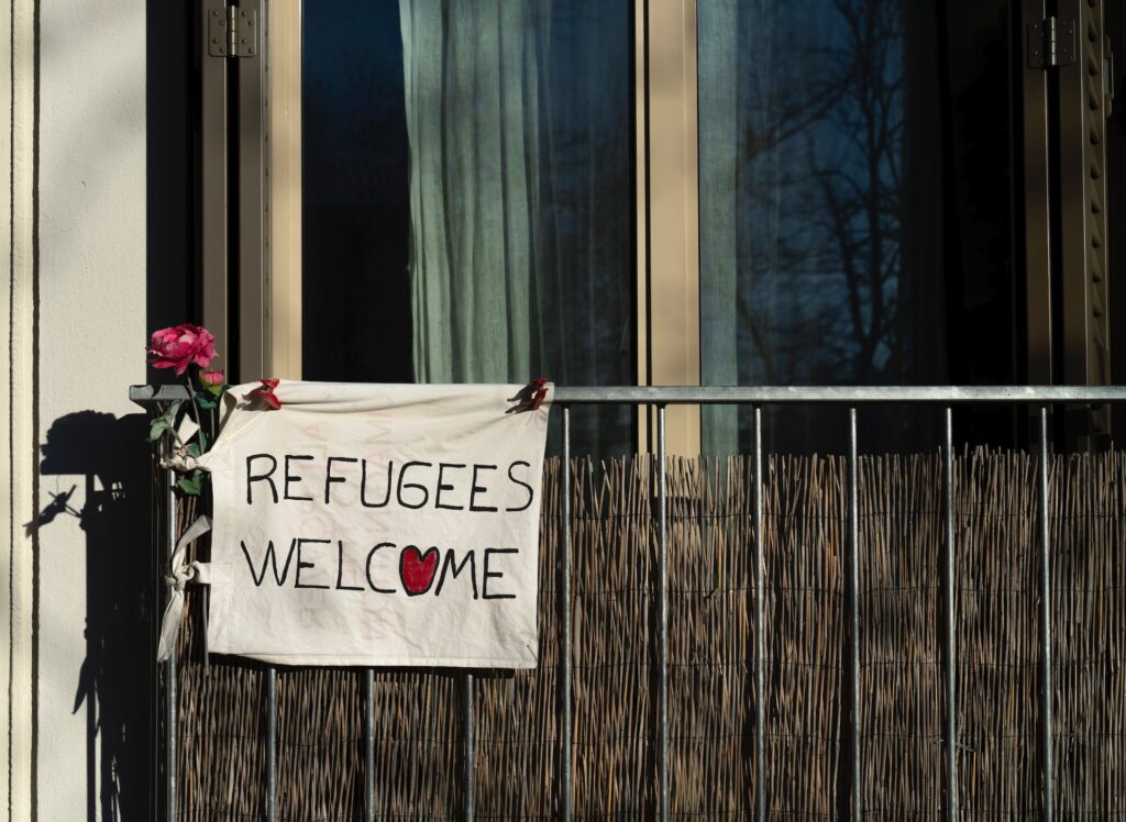 Refugees welcome sign