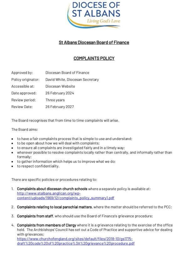 Complaints Policy - The Diocese of St Albans