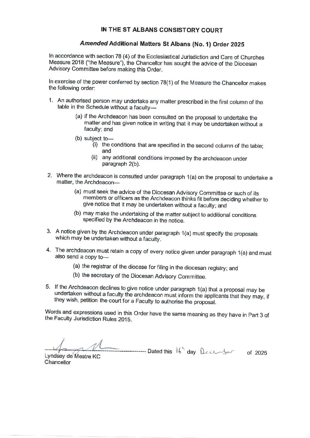 Amended Additional Matters Order 1. 2025 St Albans electric heating systems