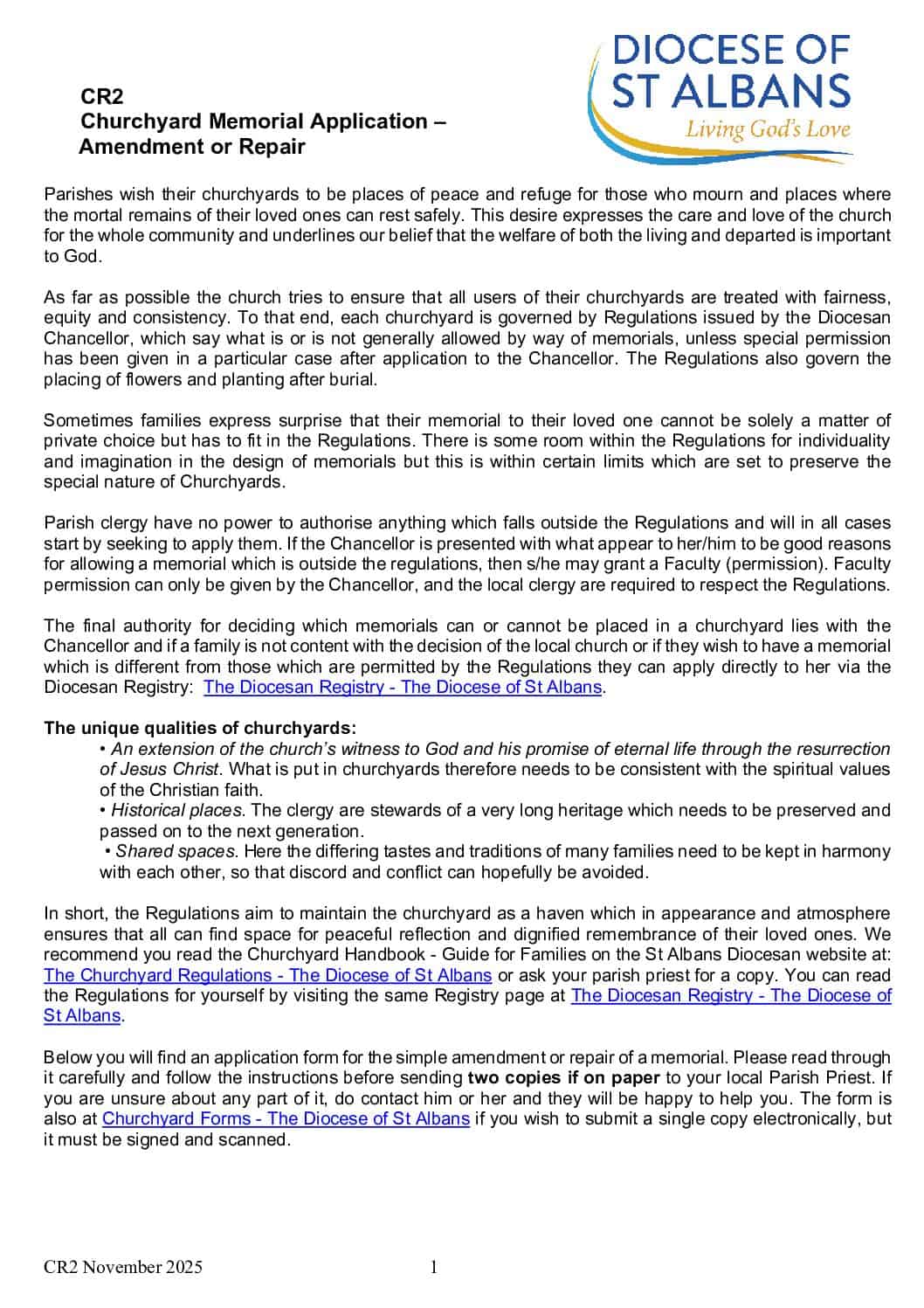 CR2 Churchyard Memorial Amendment or Repair Form 2025 final