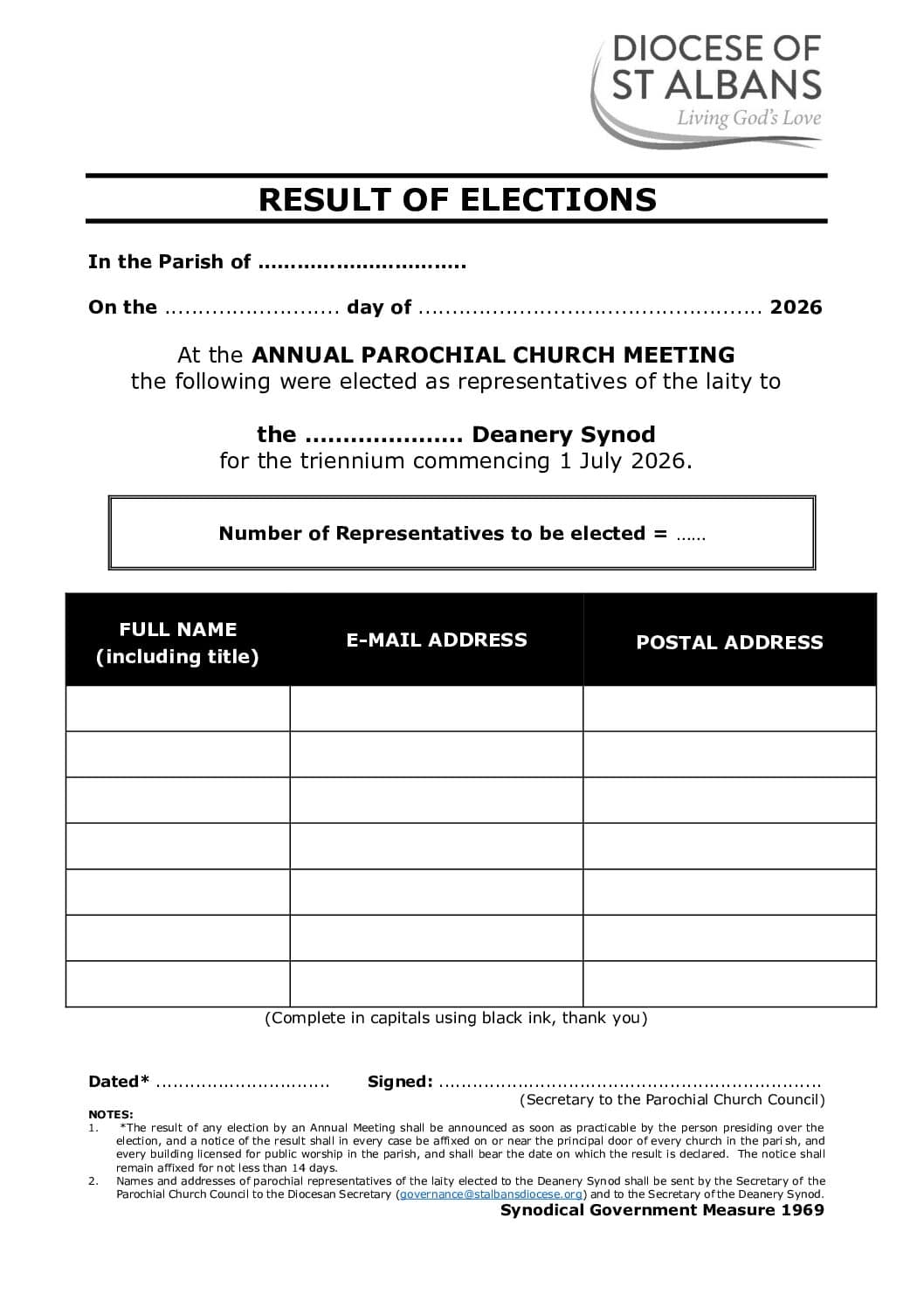 Deanery Synod 2026 certificate