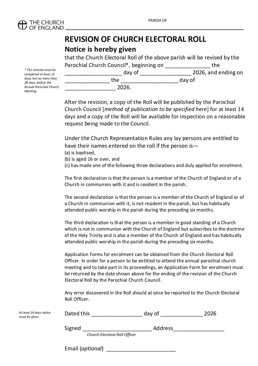 Form for Notification of Revision of Roll 2026
