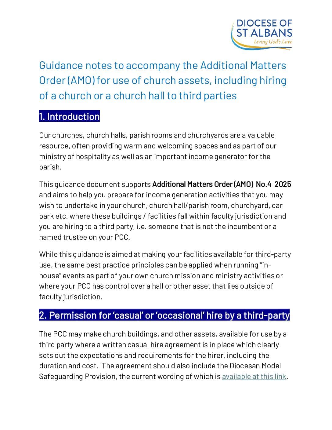 Guidance for Third Party Use or Hiring of Church Halls and Buildings for AMO 4. 2025