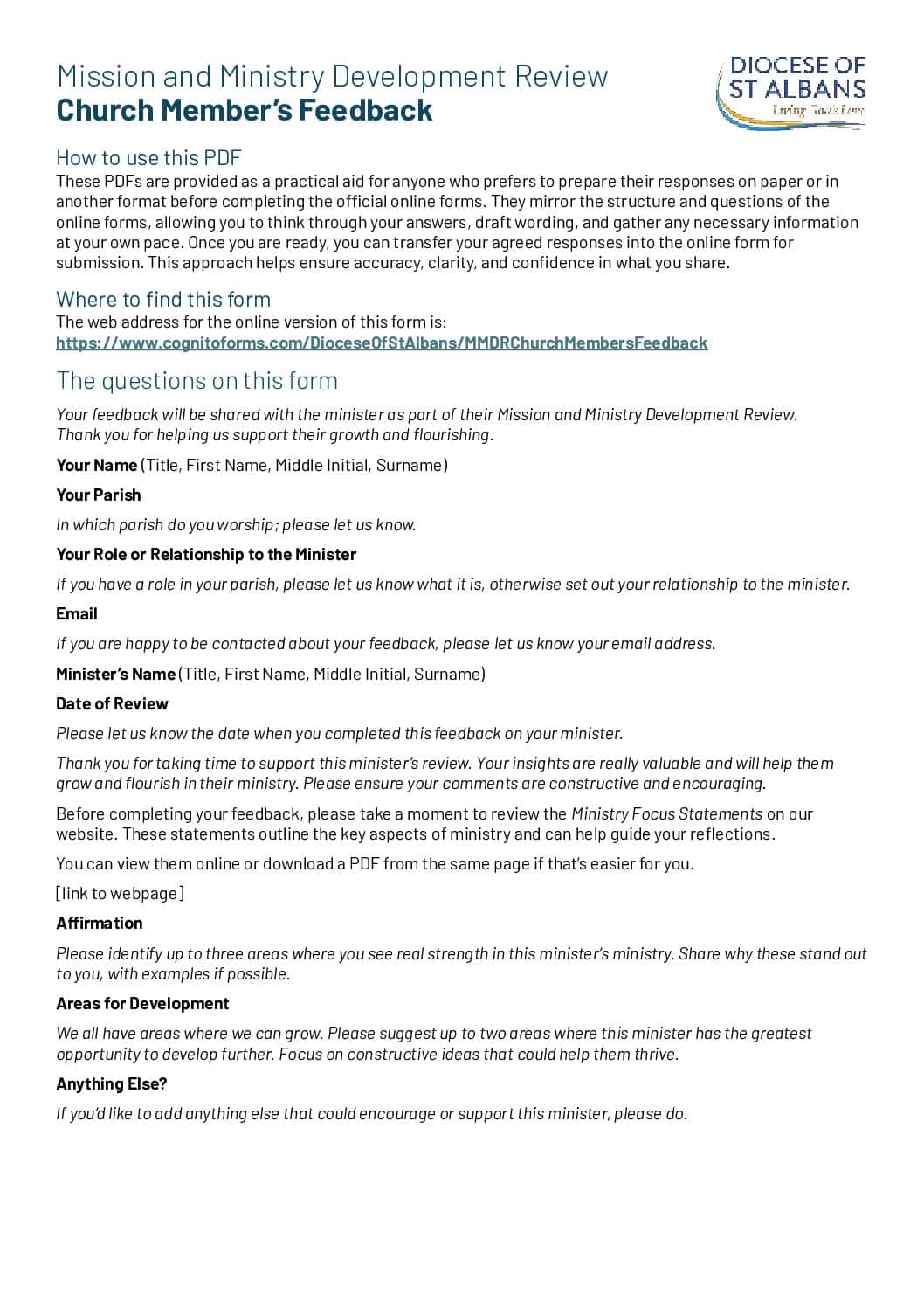 MMDR – Church Member’s Feedback