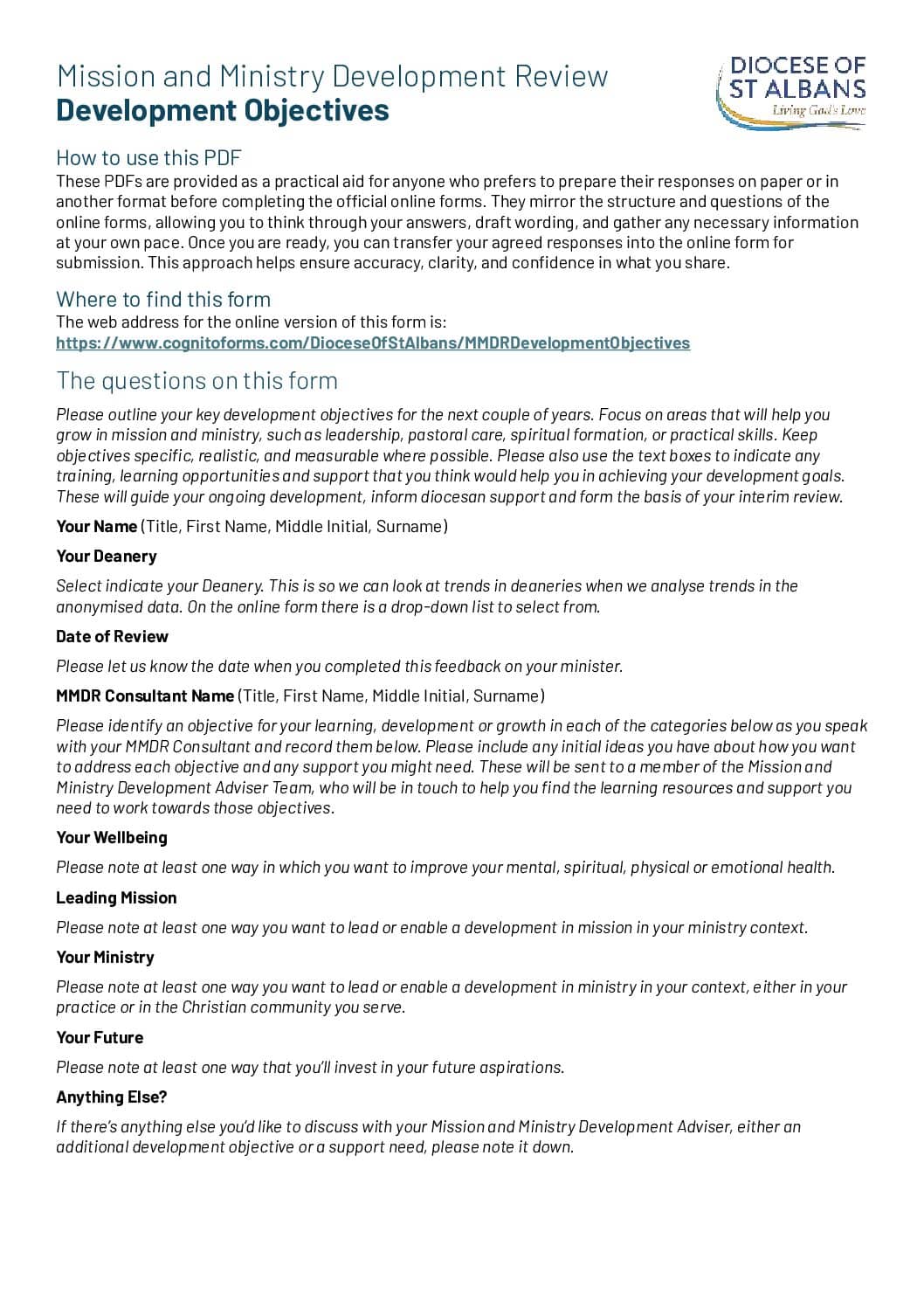 MMDR – Development Objectives