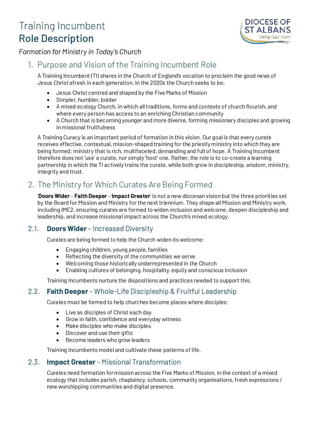 2026 Training Incumbent Role Description