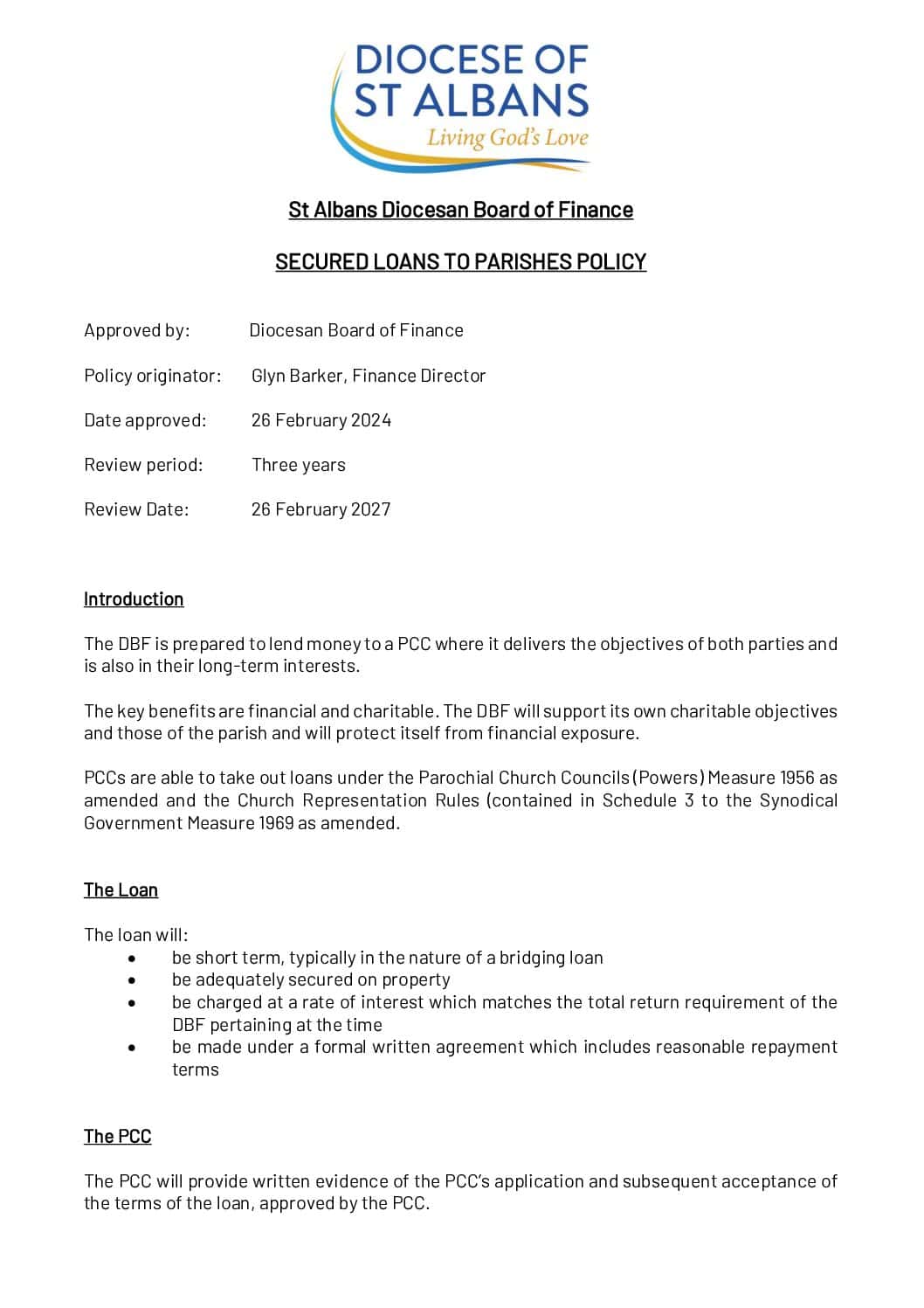 Secured Loans to Parishes Policy 2024
