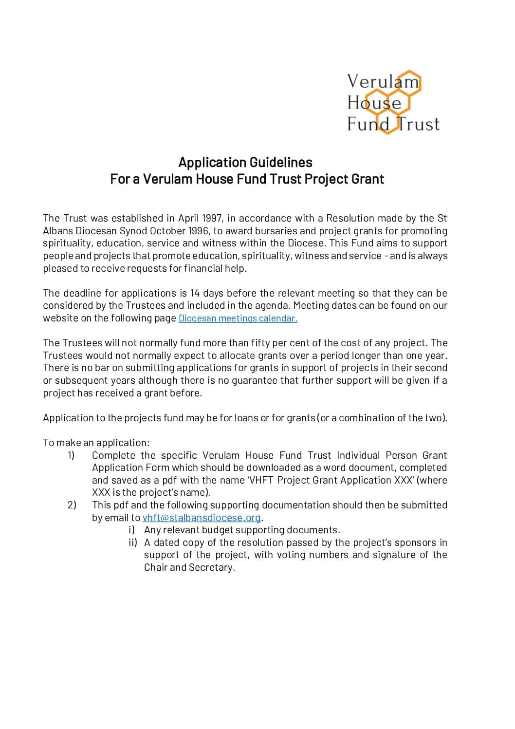 VHFT Grant Application Information – Projects
