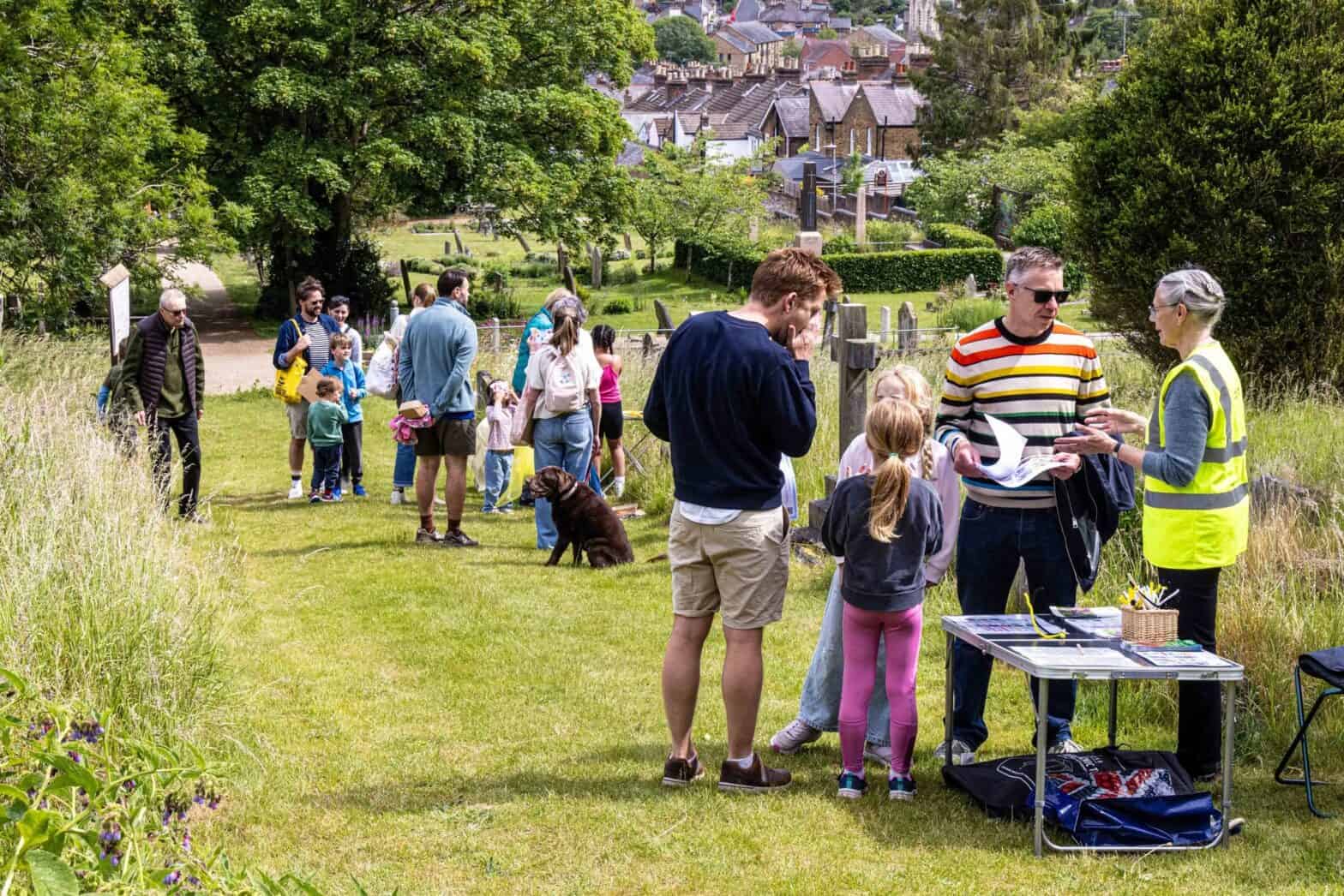 Families taking part in the Great Big Nature Hunt at Rectory Lane Cemetery