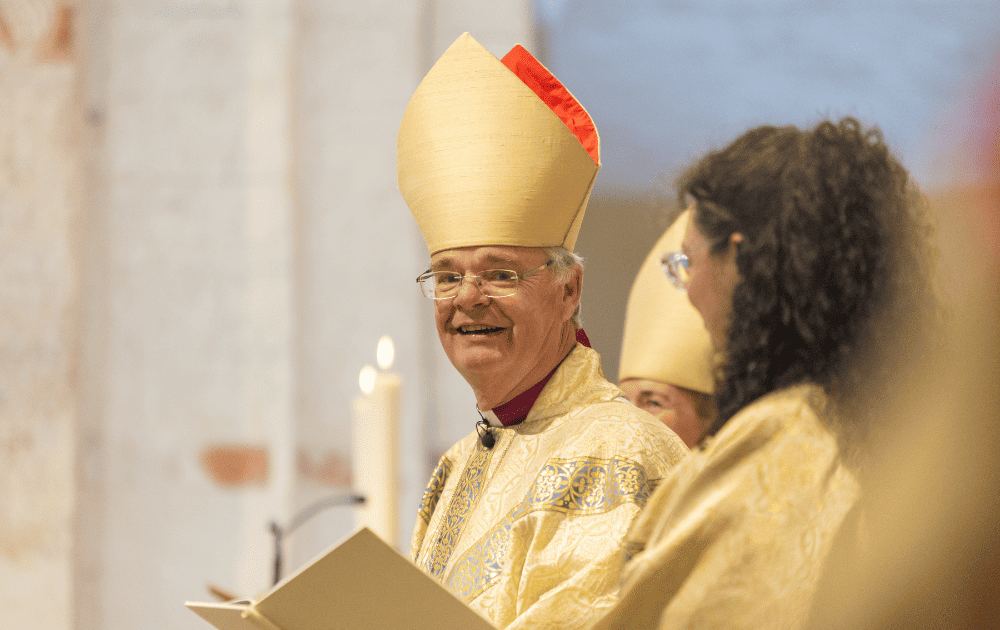 Bishop Richard in ceremonial attire during a church service in St Albans.